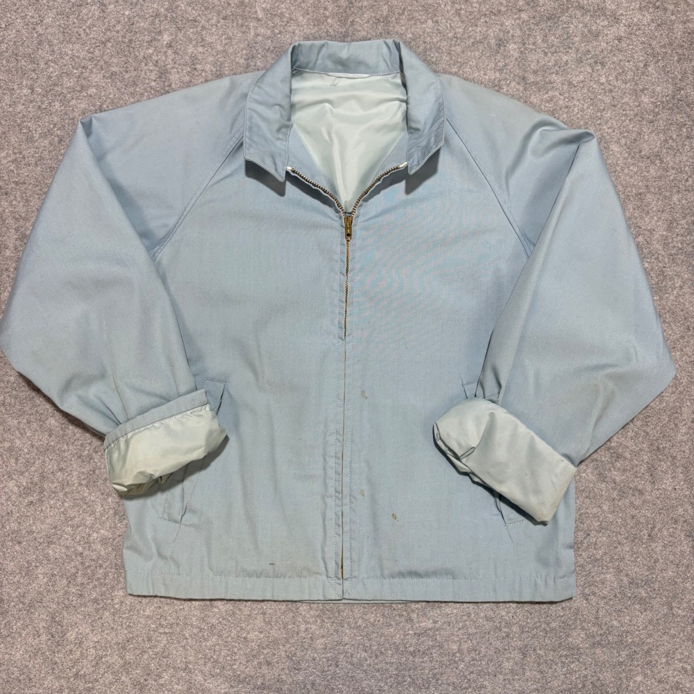 Vintage Light Blue Harrington Jacket Full Zip Windbreaker Raglan Sleeve L